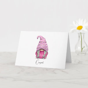 Custom Chic Pink Gnome Graduation Card