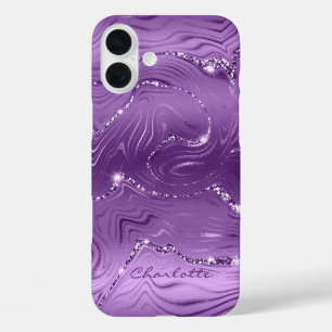 Custom Chic Purple Silver Glitter Pattern Girly iPhone 16 Plus Case