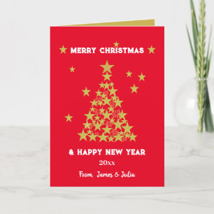 Custom Chic Red & Gold Glitter Stars Christmas Card