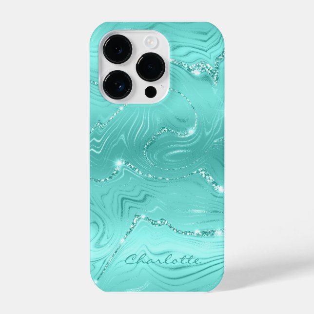 Custom Chic Turquoise Silver Glitter Pattern Girly iPhone Case (Back)