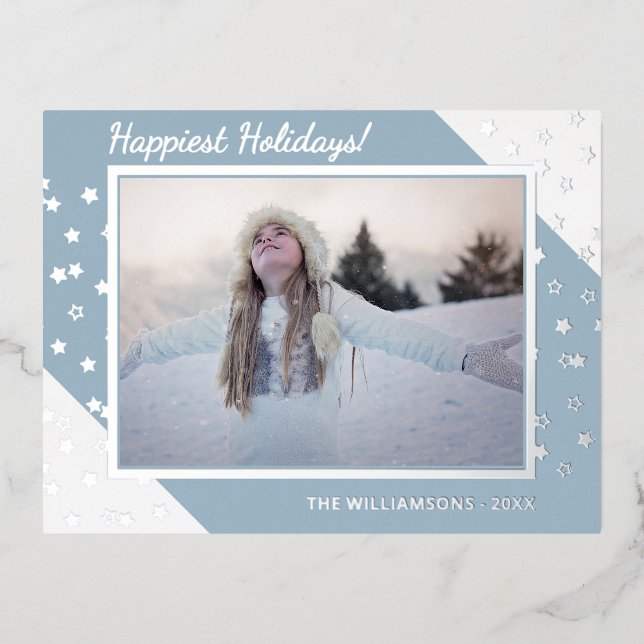 Custom Chic Twinkling Stars Pattern Silver Foil Holiday Postcard (Front)