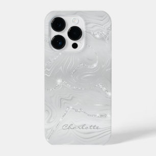 Custom Chic White Silver Glitter Pattern Girly iPhone 14 Pro Case