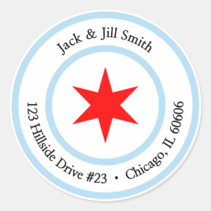 Custom Chicago Address Chicago Flag 6-Pointed Star Classic Round Sticker