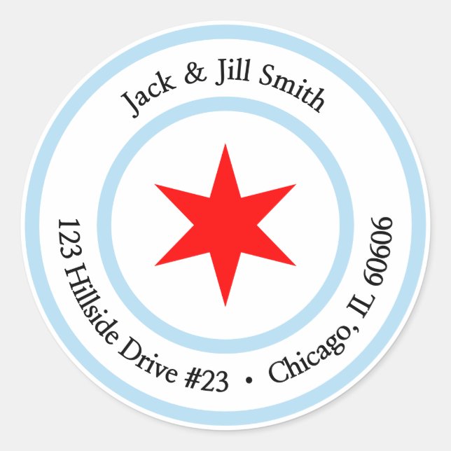 Custom Chicago Address Chicago Flag 6-Pointed Star Classic Round Sticker (Front)