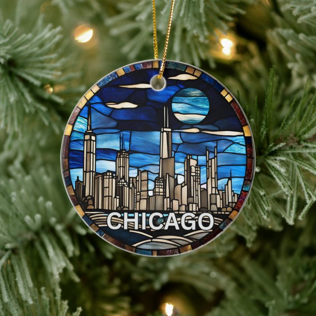 Custom Chicago Skyline  Ceramic Ornament (Tree)