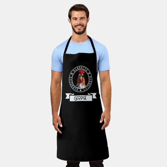 Custom Chicken BBQ Restaurant, Funny Chicken BBQ Apron (Worn)
