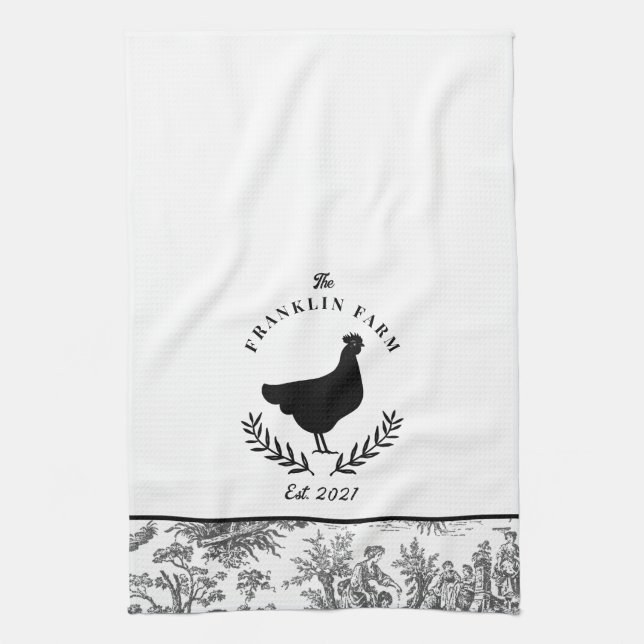 Custom Chicken Farmhouse Toile Country  Kitchen Towel (Vertical)