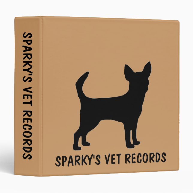 Custom Chihuahua Dog Vet Records Binder (Front/Spine)