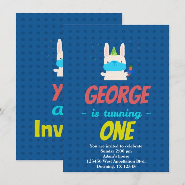 Custom Child Bunny Rabbit Mask Cartoon Invitation (Front/Back)