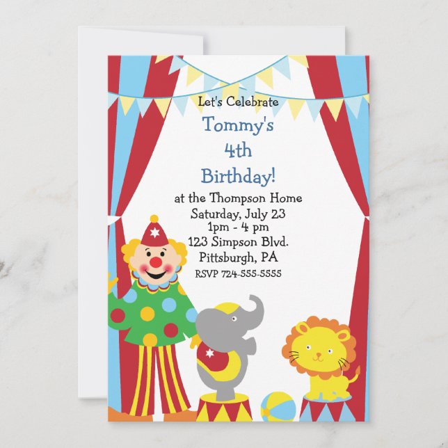 Custom Child Circus Birthday Party Invitation (Front)