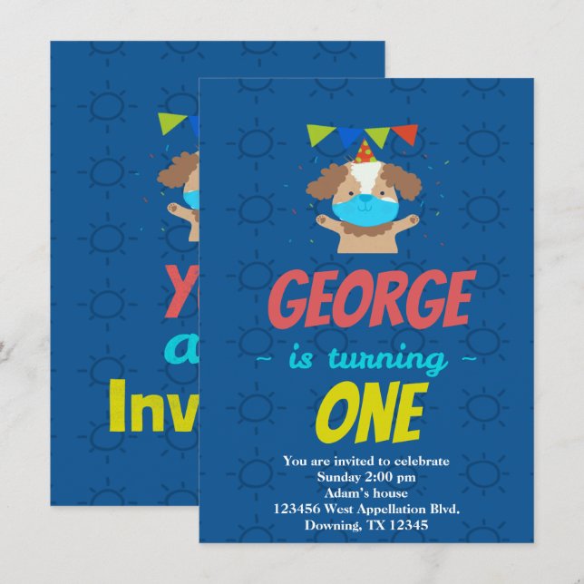 Custom Child Dog Doggy Mask Cartoon Invitation (Front/Back)