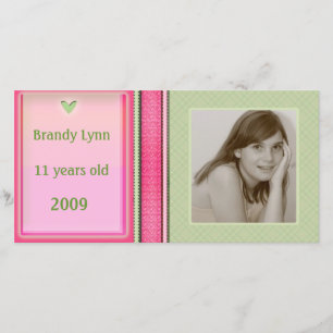 Custom Child / Family Pink & Green Photo Card