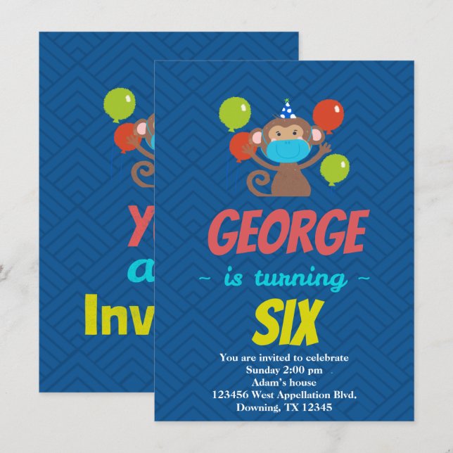 Custom Child Monkey Mask Cartoon Invitation (Front/Back)