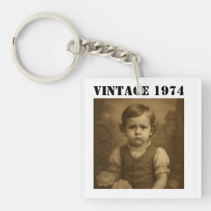 Custom Childhood Photo & Year Vintage Personalized Keychain