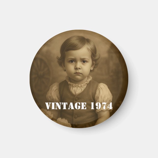 Custom Childhood Photo & Year Vintage Personalized Magnet (Front)
