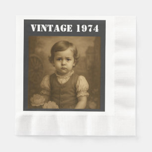 Custom Childhood Photo & Year Vintage Personalized Napkin