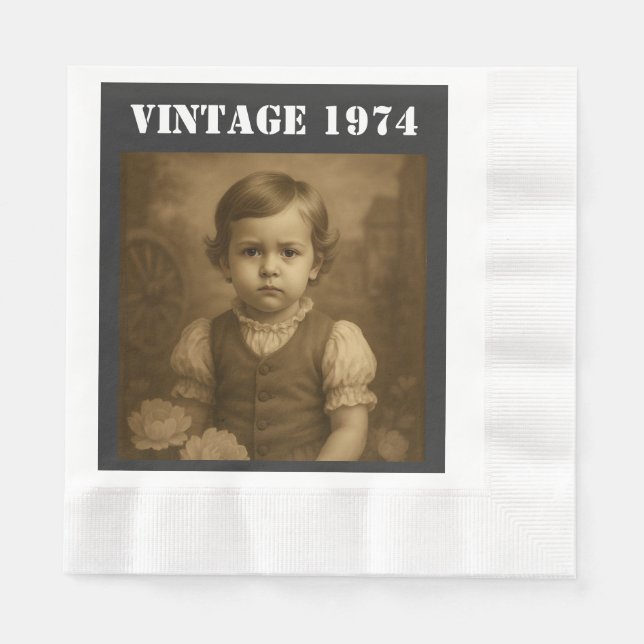 Custom Childhood Photo & Year Vintage Personalized Napkin (Front)