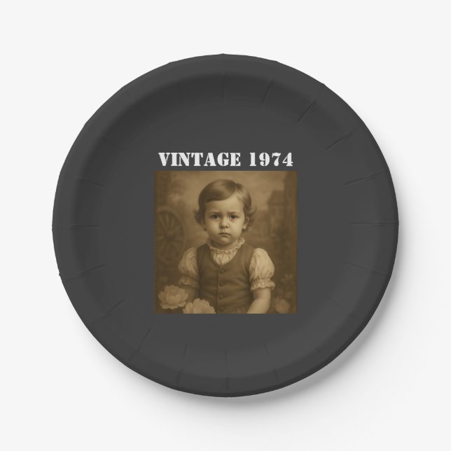 Custom Childhood Photo & Year Vintage Personalized Paper Plate (Front)