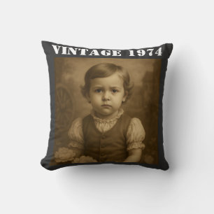 Custom Childhood Photo & Year Vintage Personalized Throw Pillow