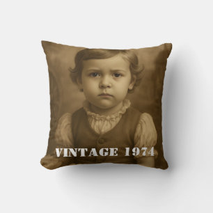 Custom Childhood two Photos & Year Vintage Throw Pillow