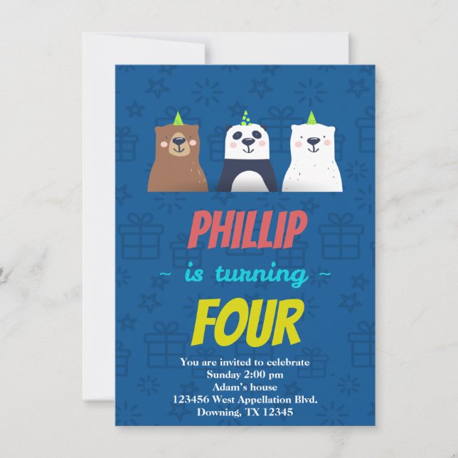 Custom Childs Birthday Card Animals Hats Cartoons (Front)