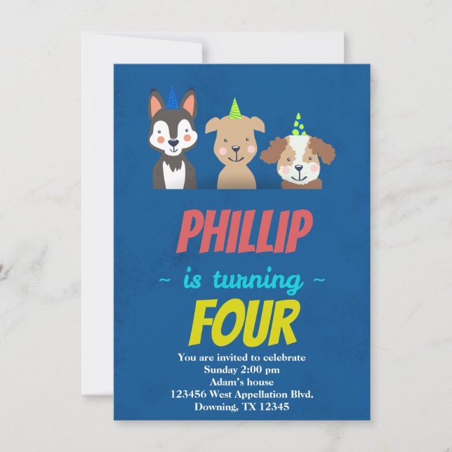 Custom Childs Dogs Pets Hats Cartoons Invitation (Front)