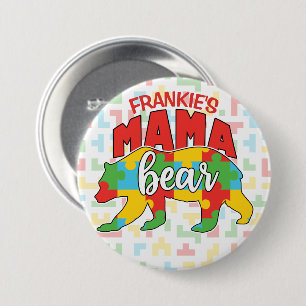 Custom Childs NAME Mama Bear Autism Awareness Mom 3 Inch Round Button