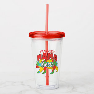 Custom Childs NAME Mama Bear Autism Awareness Mom Acrylic Tumbler