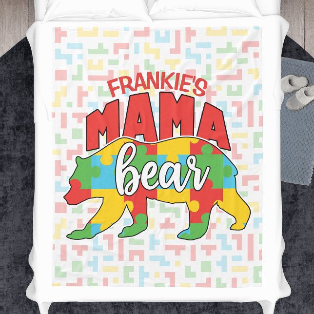 Custom Childs NAME Mama Bear Autism Awareness Mom Fleece Blanket (Creator Uploaded)