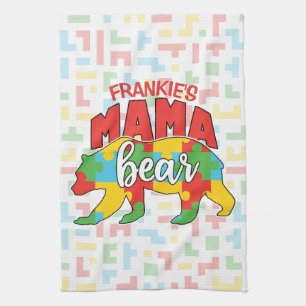 Custom Childs NAME Mama Bear Autism Awareness Mom Kitchen Towel