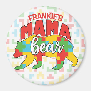 Custom Childs NAME Mama Bear Autism Awareness Mom Magnet