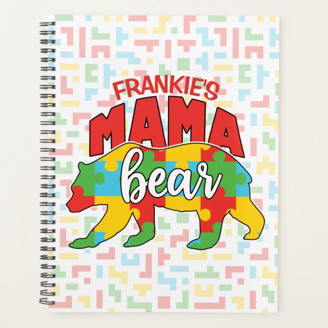 Custom Childs NAME Mama Bear Autism Awareness Mom Planner (Front)