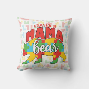 Custom Childs NAME Mama Bear Autism Awareness Mom Throw Pillow