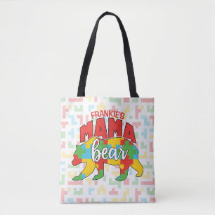 Custom Childs NAME Mama Bear Autism Awareness Mom Tote Bag