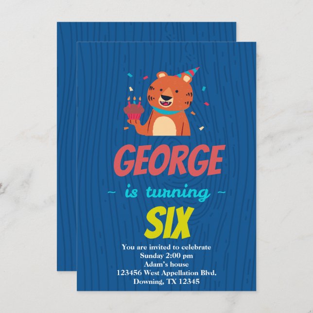 Custom Child's Tiger Cupcake Cartoon Invitation  (Front/Back)