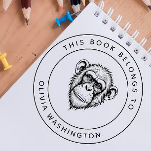 Custom Chimpanzee This Book Belongs To Kid's Name Self-inking Stamp
