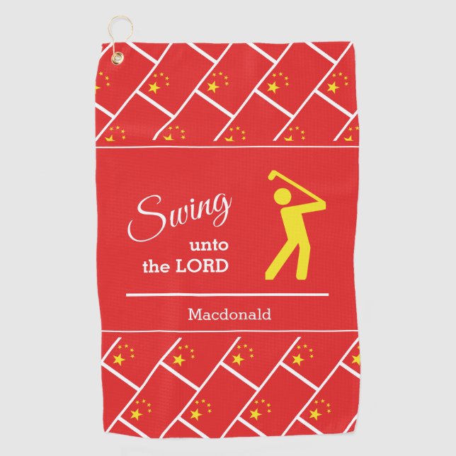 Custom CHINA FLAG Christian Swing Unto The Lord Golf Towel (Front)