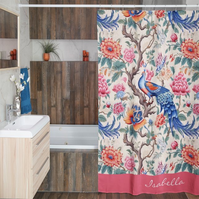 Custom Chinoiserie Asian Floral Landscape Peacock  (Creator Uploaded)