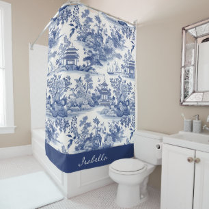 Custom Chinoiserie Pattern Pagoda Blue White
