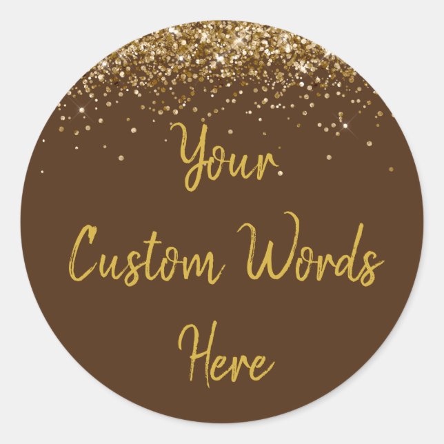 Custom Chocolate Brown & Gold Birthday Party Favou Classic Round Sticker (Front)