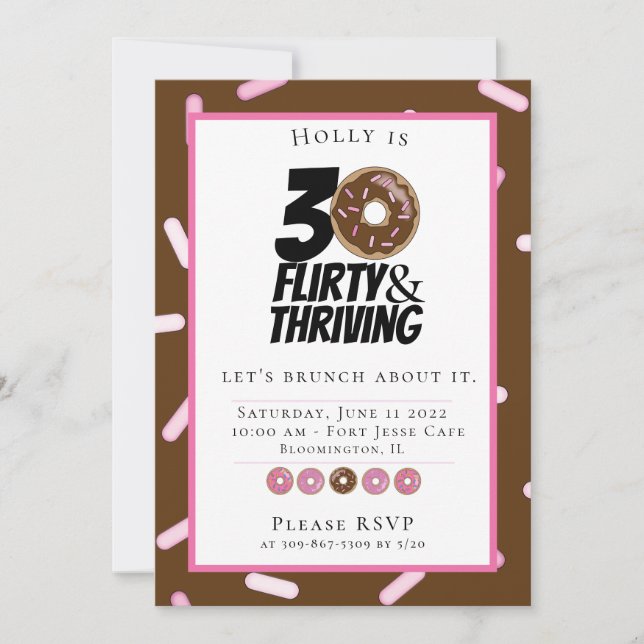 Custom Chocolate Doughnut 30th Birthday Brunch Invitation (Front)