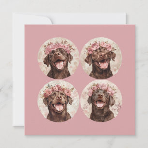 Custom Chocolate Labrador Dog Pink Floral Greeting Card