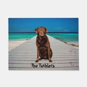 Custom Chocolate Labrador on Beach Doormat