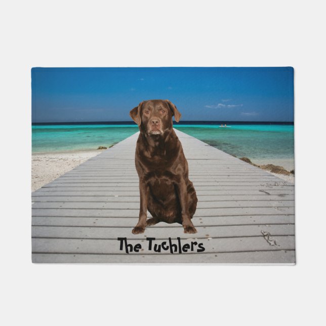 Custom Chocolate Labrador on Beach Doormat (Front)