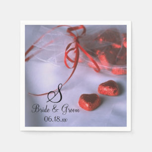 Custom Chocolate Wedding Hearts Monogram Name Date Napkin