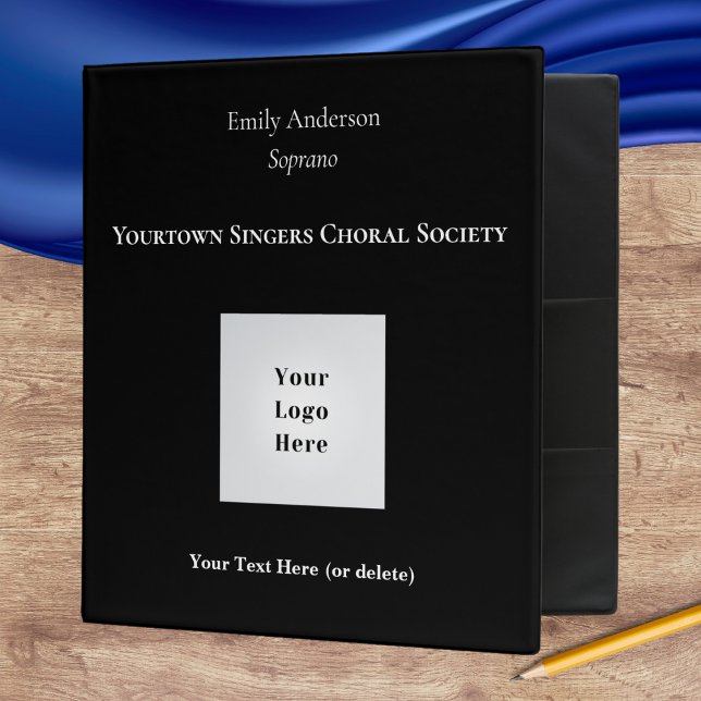 Custom Choir Choral Society Singers Music Folder Binder (A black folder for choirs, with the singer's name and voice part, choir name and logo)