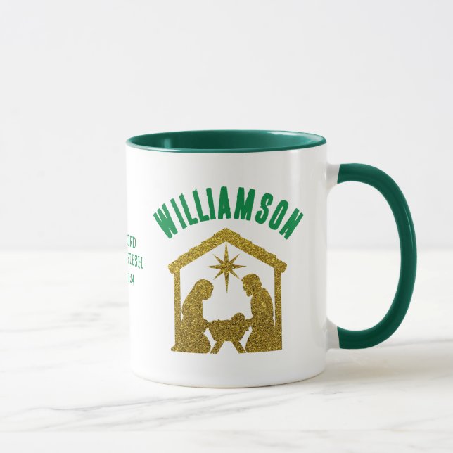 Custom Christian Glitter Nativity Family Christmas Mug (Right)