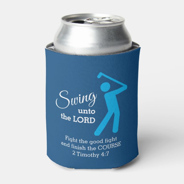 Custom CHRISTIAN GOLFER Swing Unto The Lord BLUE Can Cooler (Can Front)