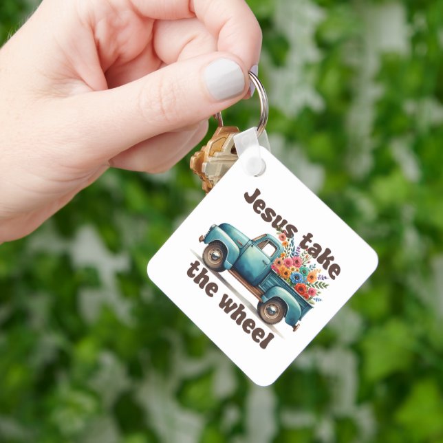 Custom Christian Jesus Take the Wheel Keychain (Hand)