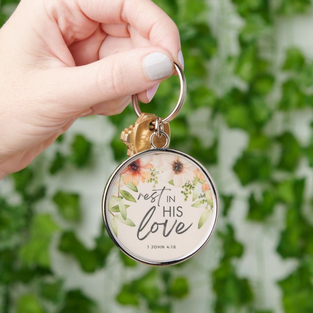 Custom Christian Rest in His Love Keychain (Hand)